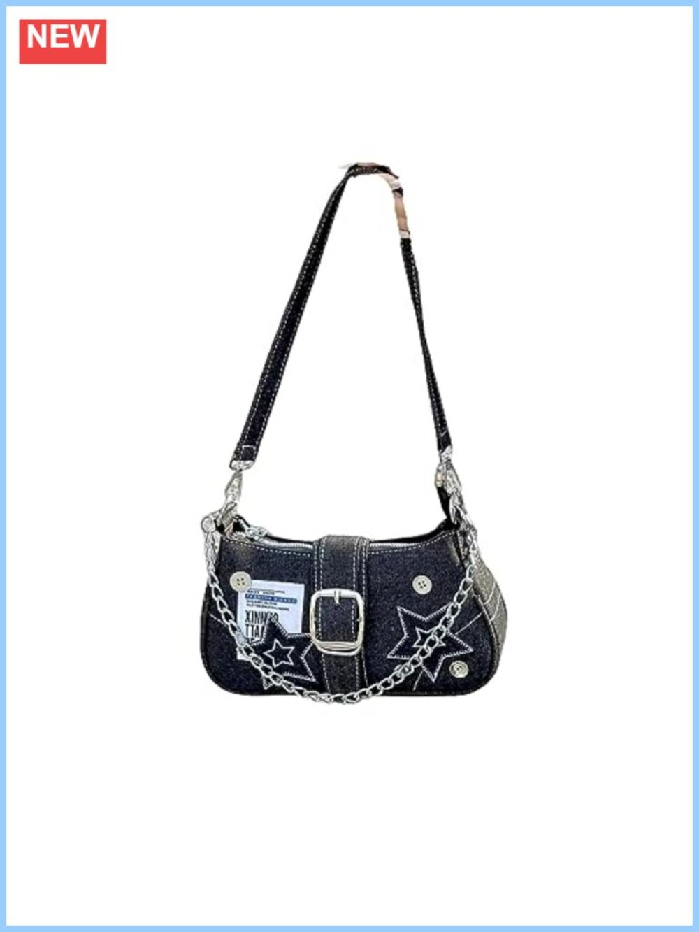 Grunge Denim Hobo Shoulder Bag Y2K Crossbody Purse